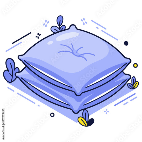 Decorative blue cushions with leaf accents on white background