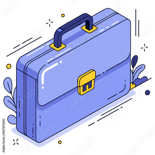 Minimalistic blue briefcase with yellow accents and decorative elements