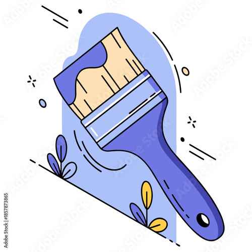 Colorful blue paintbrush with floral accents on abstract background