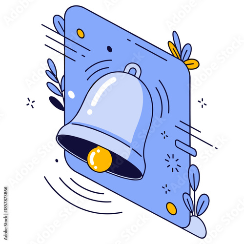 Vector illustration of vibrant bell with abstract leaves and motion lines