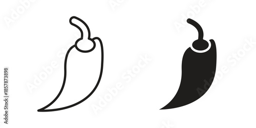 chilli pepper icons. silhouette icon vector flat illustration on white background. line art icons