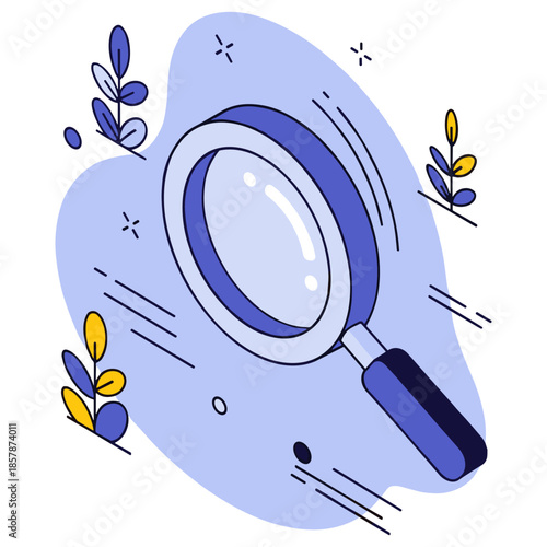 Abstract magnifying glass illustration with stylized leaves