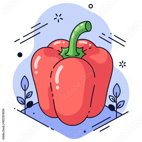 Vibrant red bell pepper illustration with geometric background