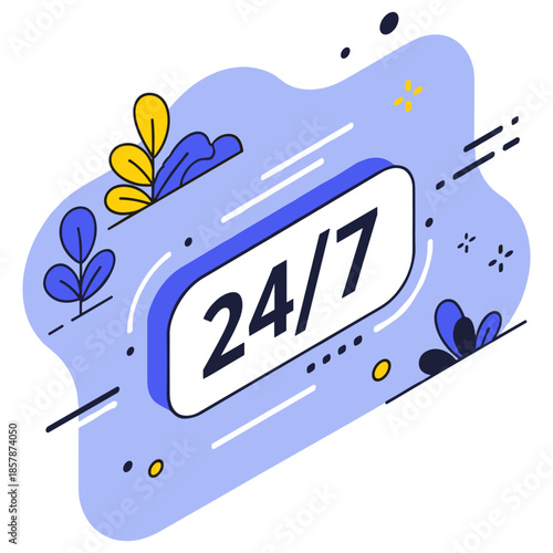 24/7 service concept with abstract design and colorful accents