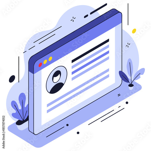 Online profile interface with minimalistic design and abstract elements