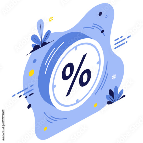 Abstract clock with percentage symbol in blue artistic design