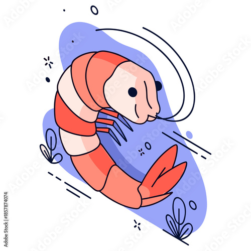 Colorful cartoon shrimp with abstract background