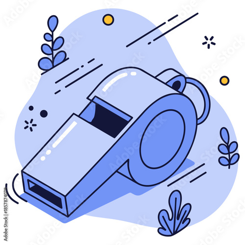 Blue whistle cartoon illustration with decorative elements