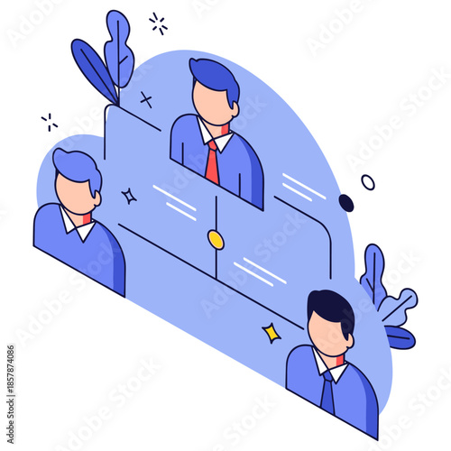 Isometric illustration of three businessmen in office environment