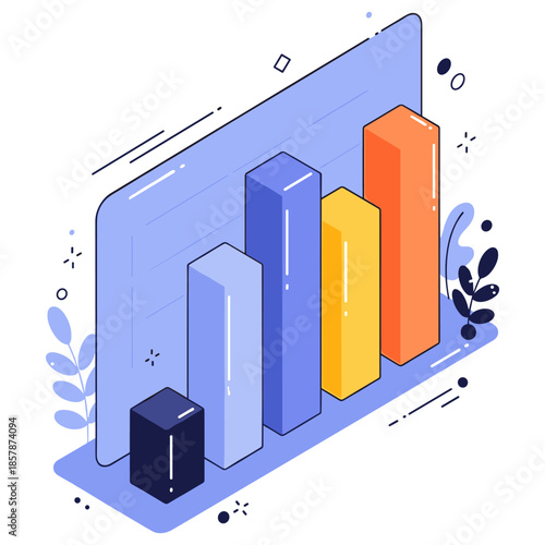 Colorful 3d bar chart illustration with abstract geometric design elements
