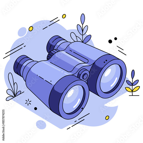 Blue binoculars with abstract decor and yellow accents