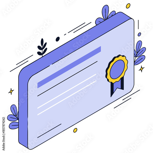 Illustrated certificate with ribbon and decorative elements