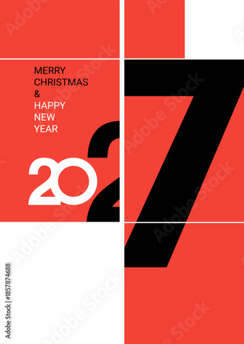 Happy New Year 2027 celebration set with festive fireworks and geometric typography
