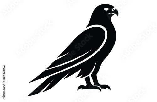 Black falcon silhouette with white accents on white background bird 1