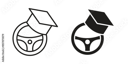 Driving school icons. silhouette icon vector flat illustration on white background. line art icons
