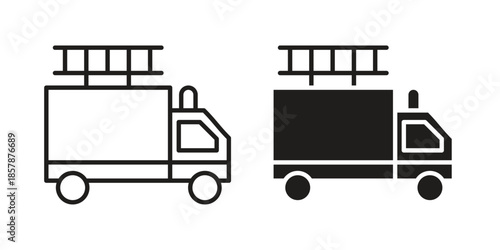 Fire truck icons. silhouette icon vector flat illustration on white background. line art icons
