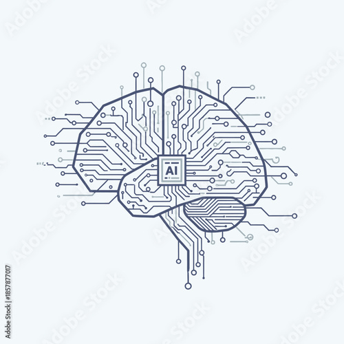AI Brain Circuit Board: Artificial Intelligence and Technology Concept