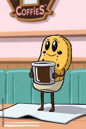 Funny Cookie Character Drinking Tiny Coffee