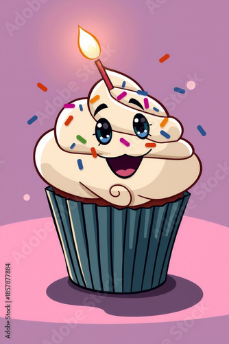 Smiling Birthday Cupcake Vector Character