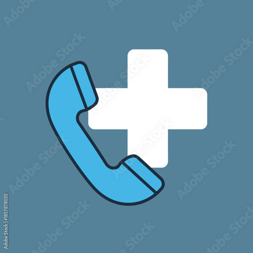 Blue phone receiver icon with white plus symbol on blue background