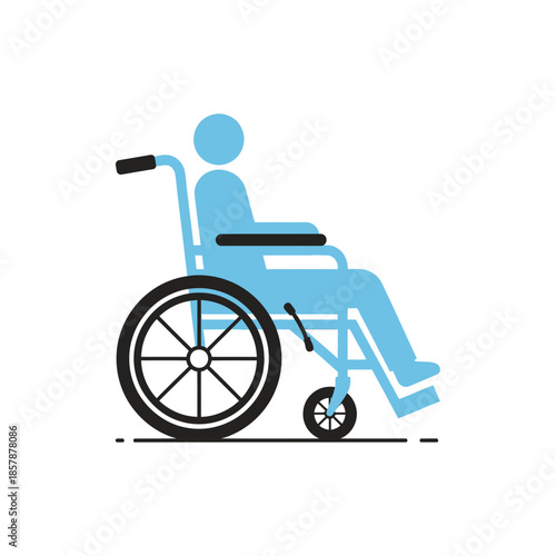Blue person in a wheelchair icon, symbol of disability and accessibility