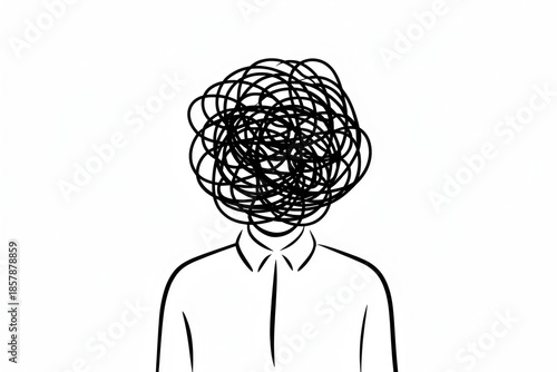 A person with a tangled mind and a confused expression