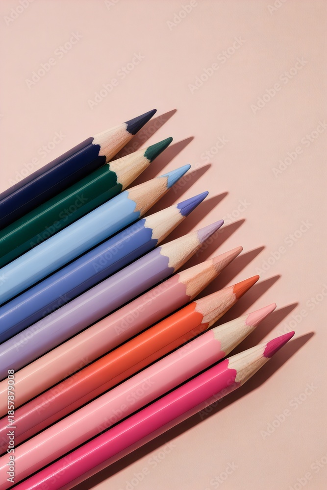Naklejka premium A collection of colorful pencils on a pink background
