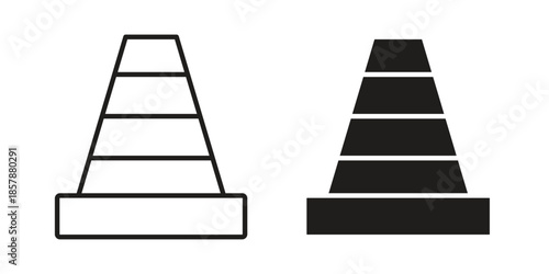 Road cone icons. silhouette icon vector flat illustration on white background. line art icons