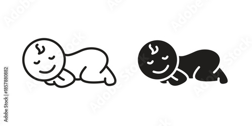 Sleeping baby icons. silhouette icon vector flat illustration on white background. line art icons