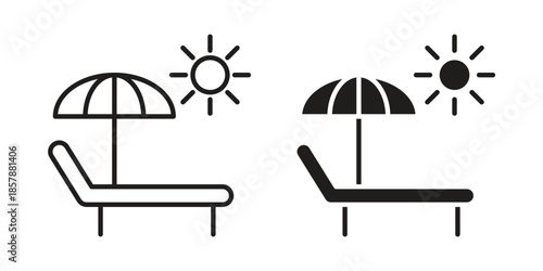 Sun bed icons. silhouette icon vector flat illustration on white background. line art icons