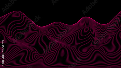 Abstract flowing wave lines in neon magenta on a black background. Futuristic minimal line art with dynamic curves. Ideal for technology, data, music, sound waves, digital design and modern branding.