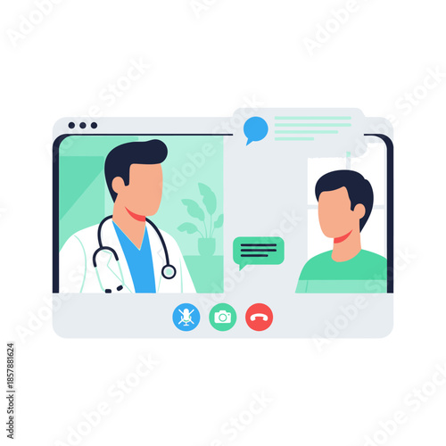 Doctor and patient on a video call, online consultation, telemedicine concept