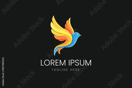 Flying Bird Phoenix Wings Golden Glow Vector logo template