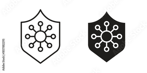 Virus protection shield icons. silhouette icon vector flat illustration on white background. line art icons