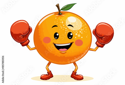 Cheerful Cartoon Orange Character with Boxing Gloves Ready for a Fun, Playful Match Depicting Energy and Health in a Vibrant and Whimsical Style