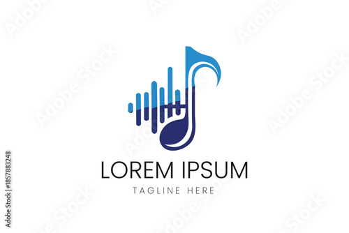 Musical Note with Sound Wave Bars Vector logo template