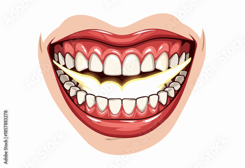 Illustration of a Wide Smiling Mouth with Bright Lips and Teeth Displaying Expression of Joy and Laughter in a Colorful Cartoon Style