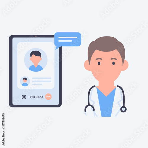 Doctor on video call with patient on tablet, telemedicine concept