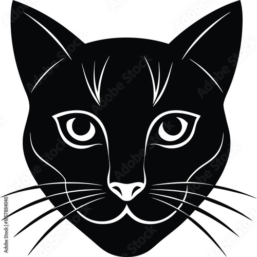 Detailed black cat head silhouette icon for pet shop and feline enthusiasts