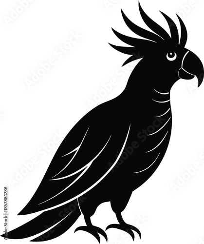 Cockatoo silhouette icon for tropical bird and pet shop logo