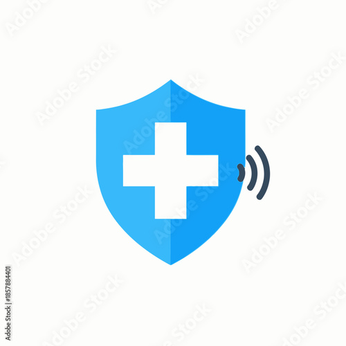 Blue Shield with White Cross and Wi-Fi Signal Icon - Medical Security and Health Technology