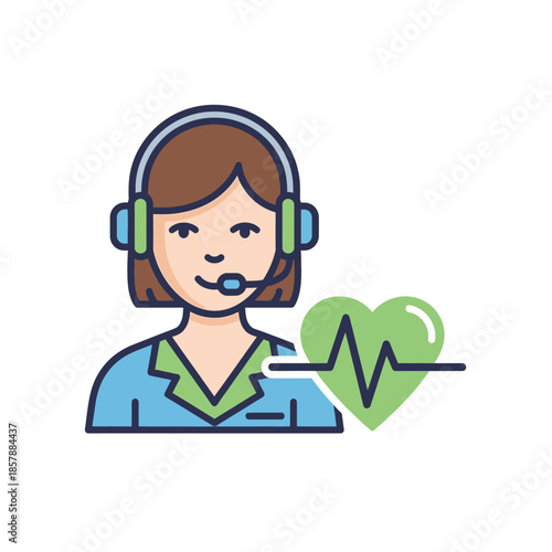 Healthcare operator with heart pulse icon, medical call center support