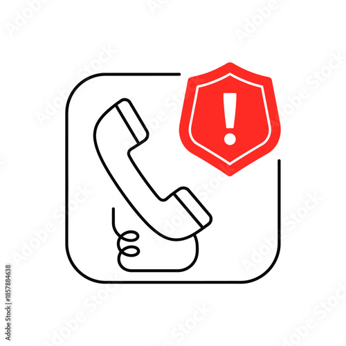 Phone security icon with shield and exclamation mark, warning symbol