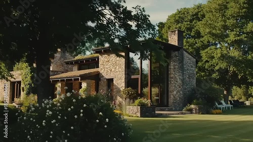 Charming Stone House, Idyllic Countryside, Picturesque Architecture, Scenic Landscape, Daytime View, Tranquil Retreat