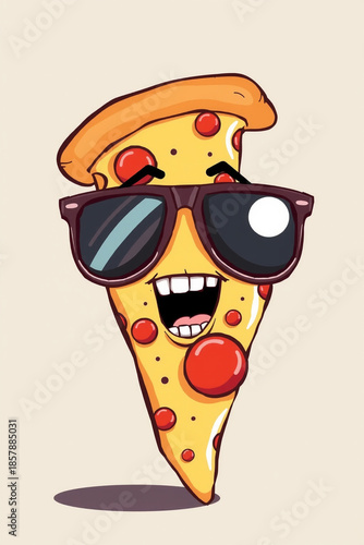 Kawaii Pepperoni Pizza Slice with Cool Glasses