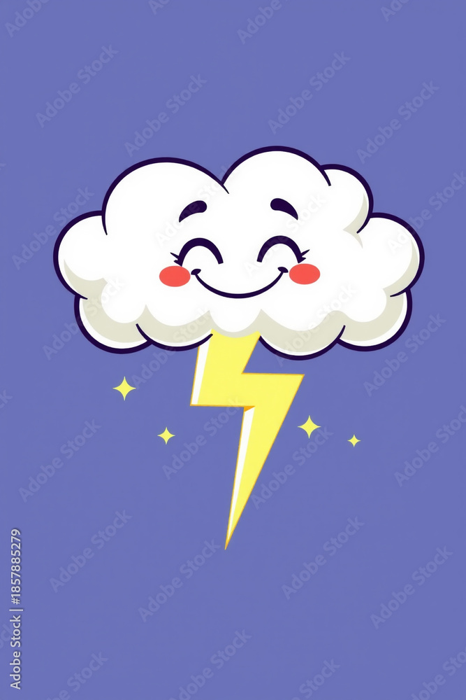 Fototapeta premium Weather Mascot Cloud with Lightning Strike Vector