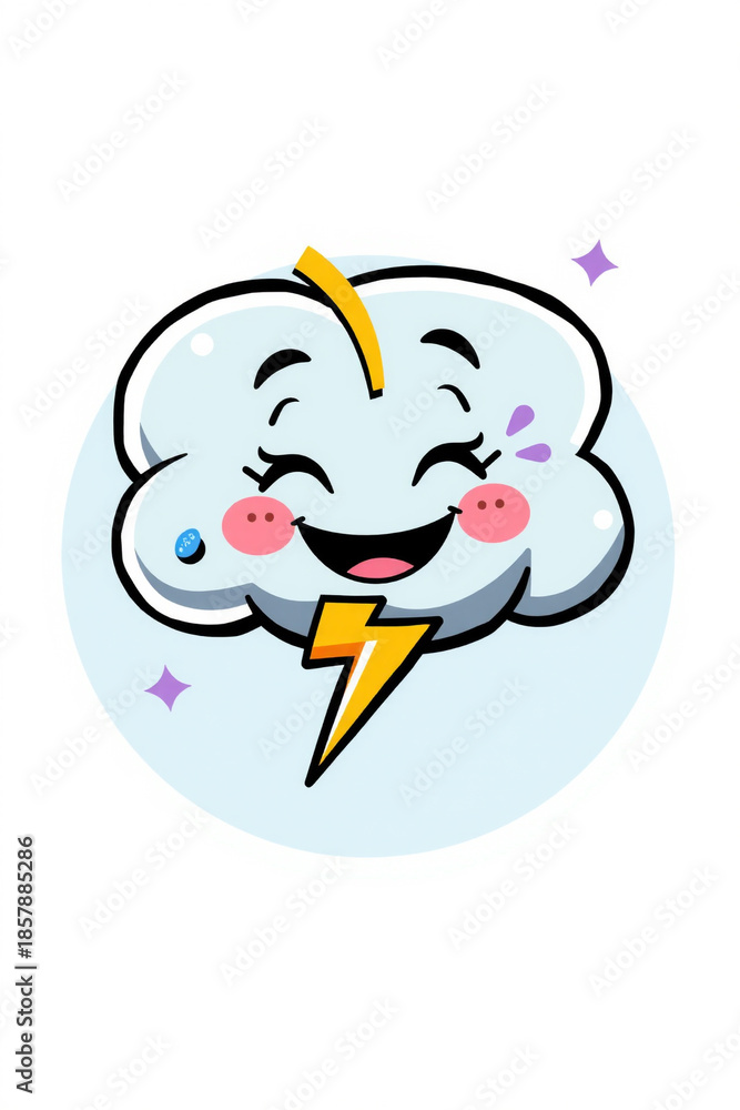 Obraz premium Kawaii Electric Storm Cloud Character Flat Art