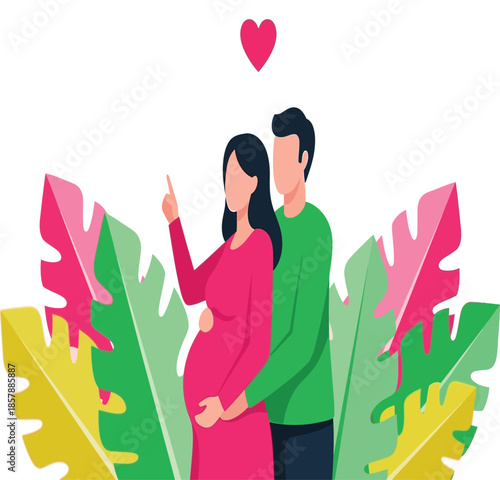 A loving couple anticipating their new arrival with a heart above them