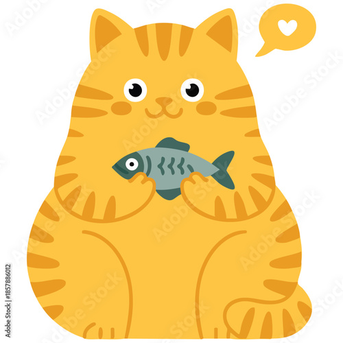 Cat character eagerly awaiting mealtime unique creative concept isolated vector illustration on white background