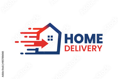 House icon with speed motion lines for home delivery real estate and moving services Vector logo template